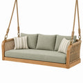 Huśtawka ogrodowa 180 x 75 x 65 cm z drewna i liny zielona - wisząca sofa trzyosobowa