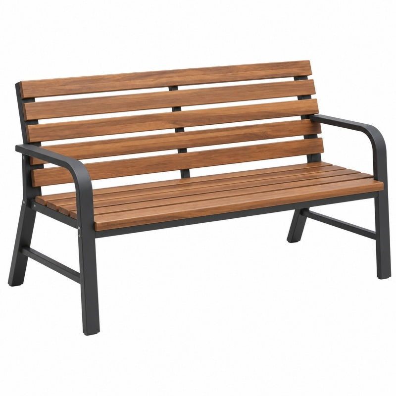 Ławka ogrodowa 120 x 60 x 85 cm drewniana brązowa z metalową ramą