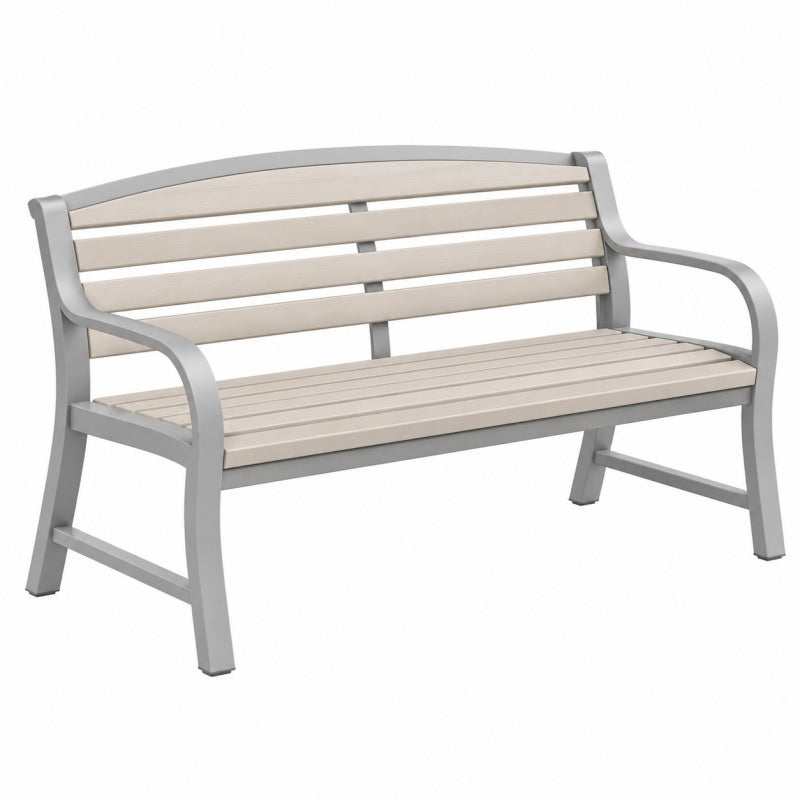 Ławka ogrodowa 120 x 60 x 85 cm szaro-beżowa z metalową ramą i listwami w stylu klasycznym