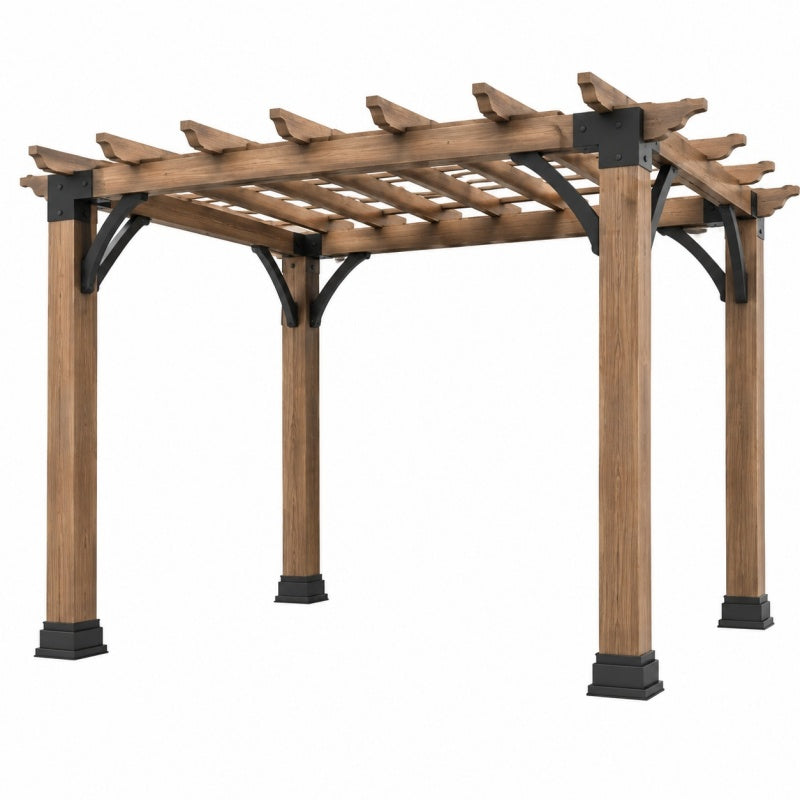 Pergola ogrodowa 300 x 300 x 240 cm z drewna brązowa ze stalowymi wspornikami