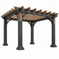 Pergola ogrodowa 300 x 300 x 250 cm metal i drewno czarno brązowa z ażurowym dachem