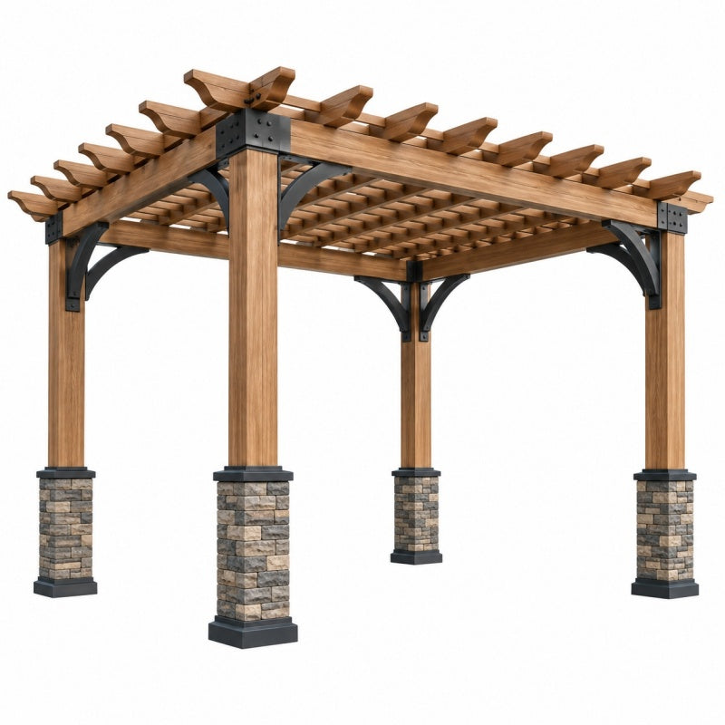 Pergola ogrodowa 300 x 300 x 260 cm drewniana brązowa z metalowymi wspornikami