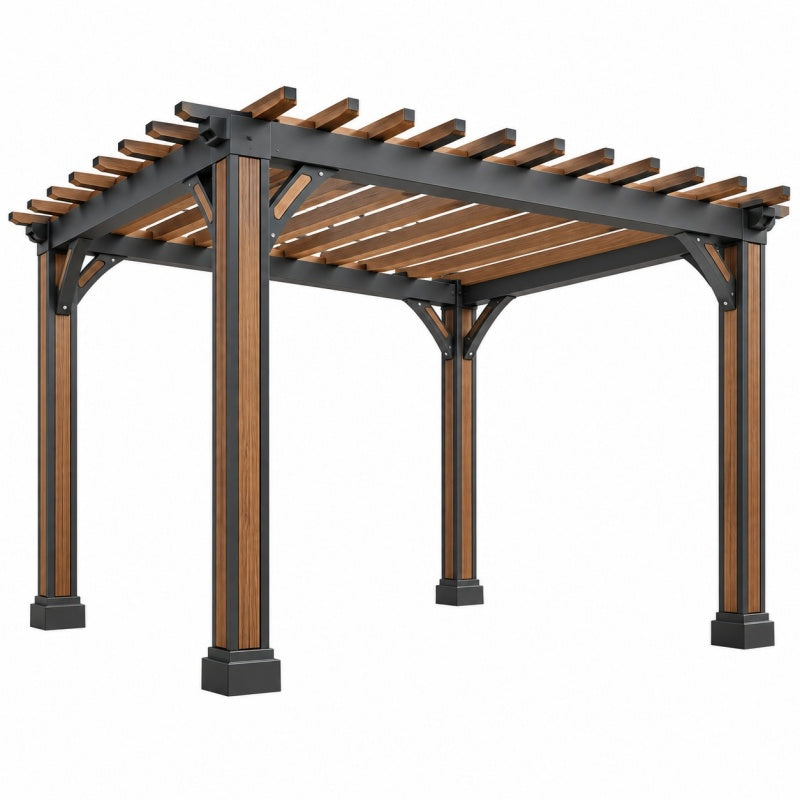 Pergola ogrodowa 300 x 300 x 230 cm ze stali i drewna czarno-brązowa w stylu industrialnym
