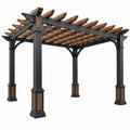 Pergola ogrodowa 300 x 300 x 240 cm stalowa czarno brązowa z drewnianym dachem w stylu klasycznym
