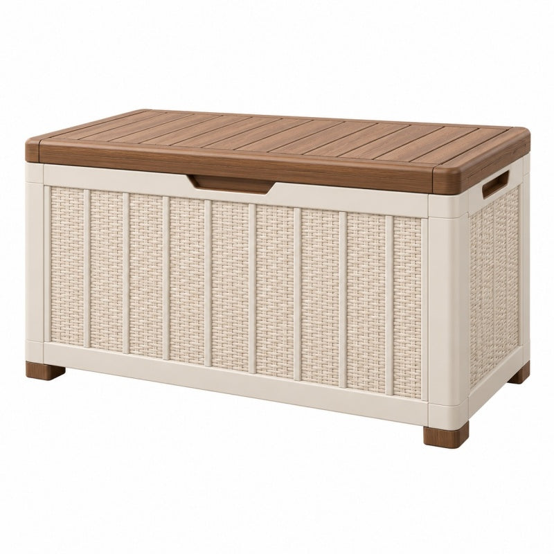 Skrzynia ogrodowa 120 x 55 x 60 cm z tworzywa sztucznego beżowo-brązowa do przechowywania w stylu rattanowym