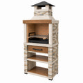 Grill ogrodowy murowany 100 x 70 x 220 cm z kamienia betonu i stali w stylu rustykalnym