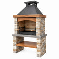 Grill ogrodowy 120 x 70 x 220 cm kamień stal drewno z kominem i rusztem